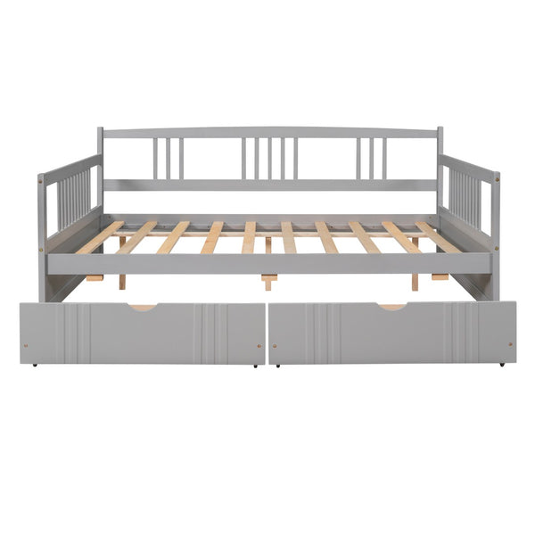 English Elm Full Size Pine Wood Daybed with Storage Drawers for Guest or Living Room WF295132AAE