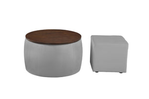 English Elm Round Ottoman Set with Storage - 2-in-1 Convertible Coffee Table & Footstool, Velvet Upholstery, Compact Accent Piece for Living Room, Bedroom, Office Gray W142065119