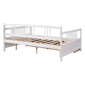 English Elm Full Size Pine Wood Daybed with Storage Drawers for Guest or Living Room WF295132AAK