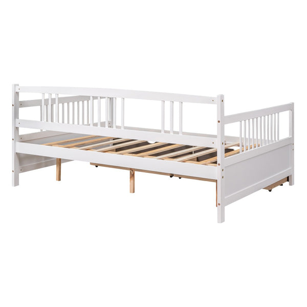 English Elm Full Size Pine Wood Daybed with Storage Drawers for Guest or Living Room WF295132AAK