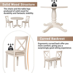 English Elm Modern Round Pedestal Dining Set Seats Four Rubberwood Farmhouse Style Antique White SG000640AAA