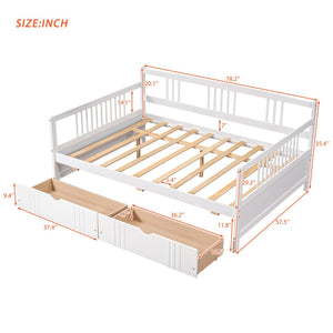 English Elm Full Size Pine Wood Daybed with Storage Drawers for Guest or Living Room WF295132AAK