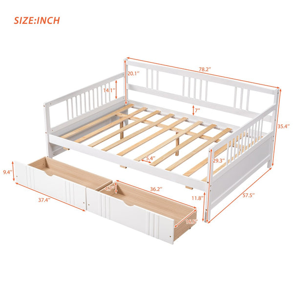 English Elm Full Size Pine Wood Daybed with Storage Drawers for Guest or Living Room WF295132AAK