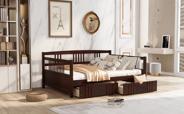 English Elm Full Size Pine Wood Daybed with Storage Drawers for Guest or Living Room WF295132AAP