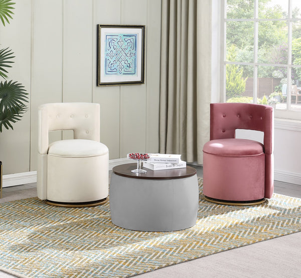 English Elm Round Ottoman Set with Storage - 2-in-1 Convertible Coffee Table & Footstool, Velvet Upholstery, Compact Accent Piece for Living Room, Bedroom, Office Gray W142065119