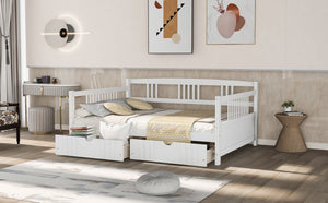 English Elm Full Size Pine Wood Daybed with Storage Drawers for Guest or Living Room WF295132AAK