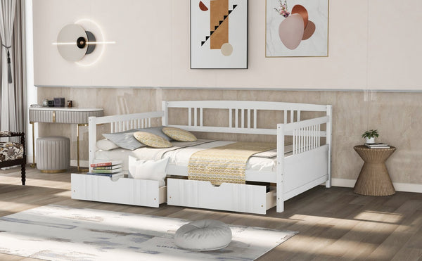 English Elm Full Size Pine Wood Daybed with Storage Drawers for Guest or Living Room WF295132AAK