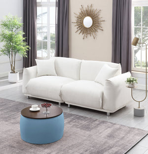 English Elm Round Ottoman Set with Storage - 2-in-1 Convertible Coffee Table & Footstool, Velvet Upholstery, Compact Accent Piece for Living Room, Bedroom, Office Blue W142065118