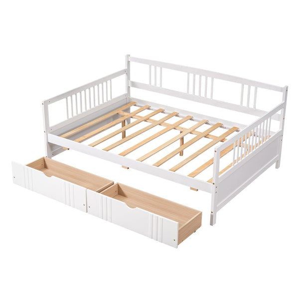 English Elm Full Size Pine Wood Daybed with Storage Drawers for Guest or Living Room WF295132AAK