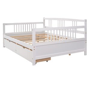 English Elm Full Size Pine Wood Daybed with Storage Drawers for Guest or Living Room WF295132AAK