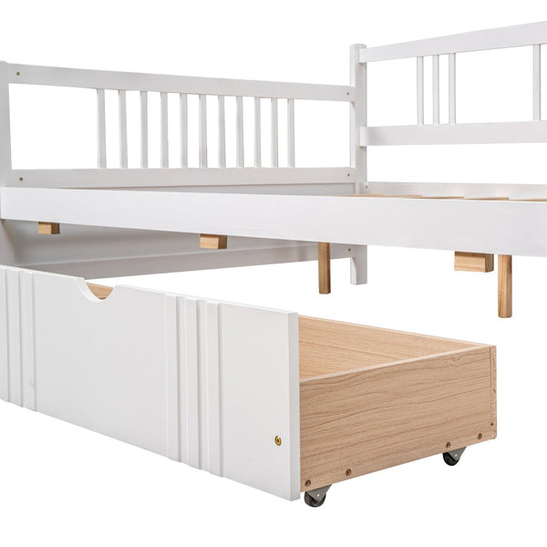 English Elm Full Size Pine Wood Daybed with Storage Drawers for Guest or Living Room WF295132AAK