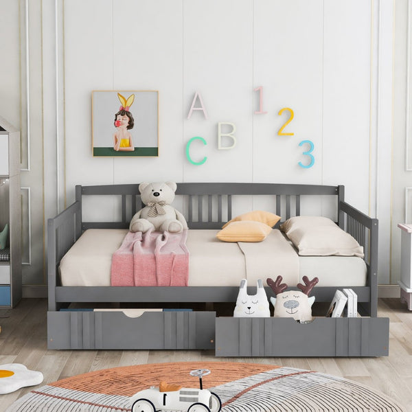 English Elm Full Size Pine Wood Daybed with Storage Drawers for Guest or Living Room WF295132AAE