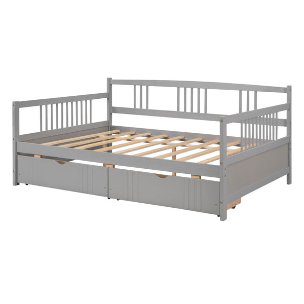 English Elm Full Size Pine Wood Daybed with Storage Drawers for Guest or Living Room WF295132AAE