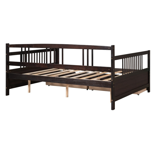 English Elm Full Size Pine Wood Daybed with Storage Drawers for Guest or Living Room WF295132AAP