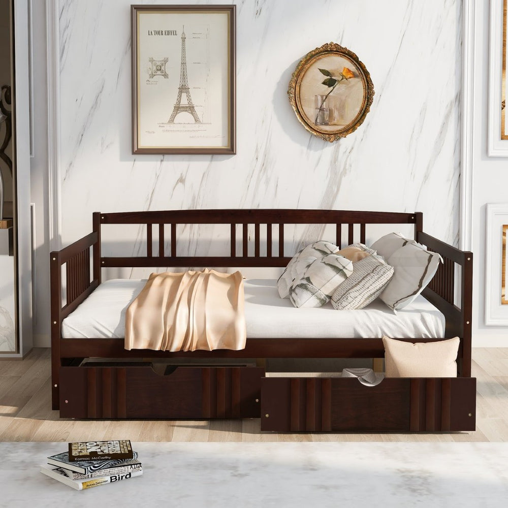 English Elm Full Size Pine Wood Daybed with Storage Drawers for Guest or Living Room WF295132AAP