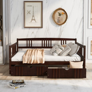 English Elm Full Size Pine Wood Daybed with Storage Drawers for Guest or Living Room WF295132AAP