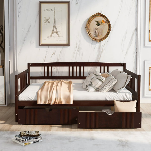 English Elm Full Size Pine Wood Daybed with Storage Drawers for Guest or Living Room WF295132AAP