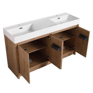 English Elm 60 Inch Bathroom Resin Sink Gloss White GRB60120DMO – Durable Modern Resin Top, Sleek Contemporary Design, Long-Lasting Finish W99970319