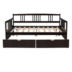 English Elm Full Size Pine Wood Daybed with Storage Drawers for Guest or Living Room WF295132AAP