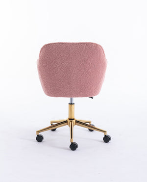 English Elm Modern Teddy Plush Swivel Chair Adjustable Height Gold Base for Home Office W52762366