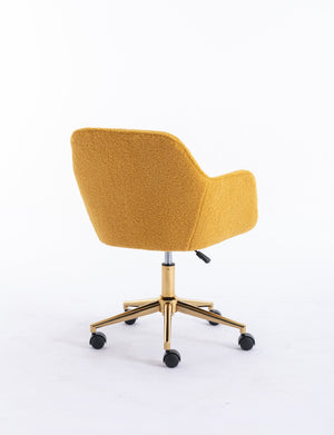 English Elm Modern Teddy Plush Swivel Chair Adjustable Height Gold Base for Home Office W52762365
