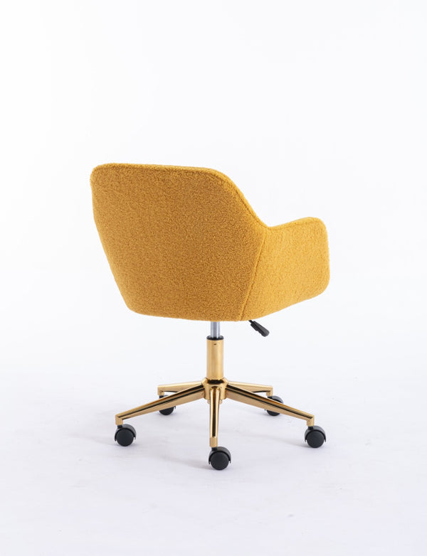 English Elm Modern Teddy Plush Swivel Chair Adjustable Height Gold Base for Home Office W52762365