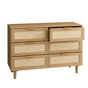 English Elm 6 Rattan 6-Drawer Dresser with Woven Fronts for Bedroom & Living Room — Stylish Storage, Durable Design W75763040