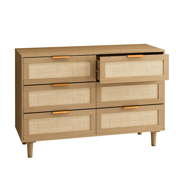 English Elm 6 Rattan 6-Drawer Dresser with Woven Fronts for Bedroom & Living Room — Stylish Storage, Durable Design W75763040