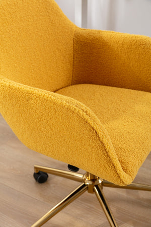 English Elm Modern Teddy Plush Swivel Chair Adjustable Height Gold Base for Home Office W52762365