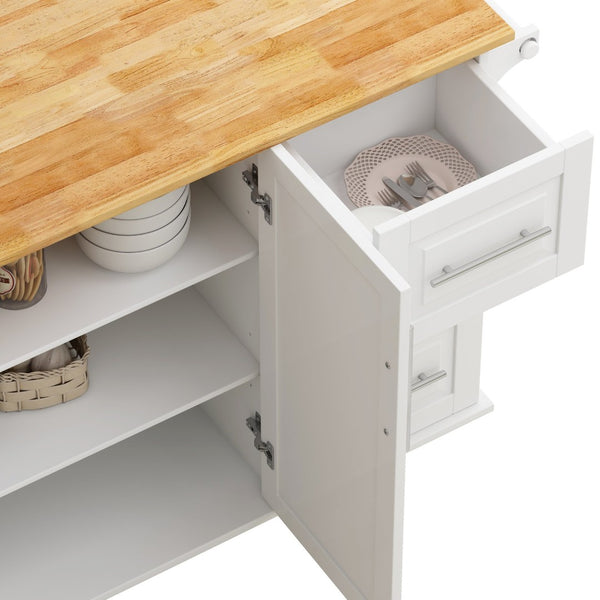 English Elm Kitchen Rolling Island Cart with Solid Wood Top Three Drawers and Cabinet Storage W75763043