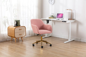 English Elm Modern Teddy Plush Swivel Chair Adjustable Height Gold Base for Home Office W52762366