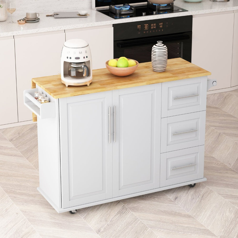 English Elm Kitchen Rolling Island Cart with Solid Wood Top Three Drawers and Cabinet Storage W75763043