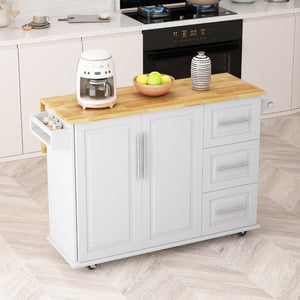 English Elm Kitchen Rolling Island Cart with Solid Wood Top Three Drawers and Cabinet Storage W75763043