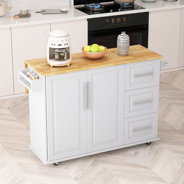 English Elm Kitchen Rolling Island Cart with Solid Wood Top Three Drawers and Cabinet Storage W75763043