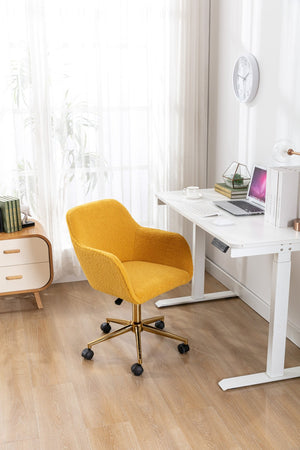 English Elm Modern Teddy Plush Swivel Chair Adjustable Height Gold Base for Home Office W52762365