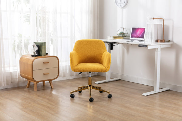 English Elm Modern Teddy Plush Swivel Chair Adjustable Height Gold Base for Home Office W52762365