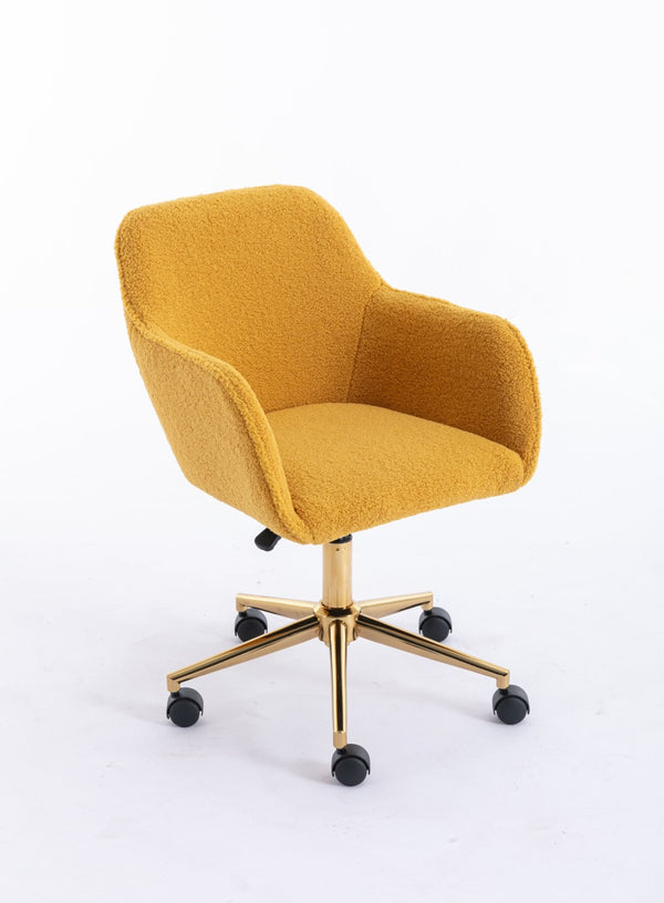 English Elm Modern Teddy Plush Swivel Chair Adjustable Height Gold Base for Home Office W52762365
