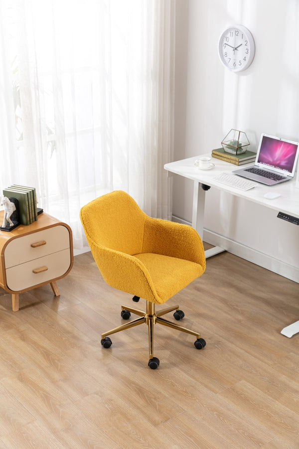 English Elm Modern Teddy Plush Swivel Chair Adjustable Height Gold Base for Home Office W52762365