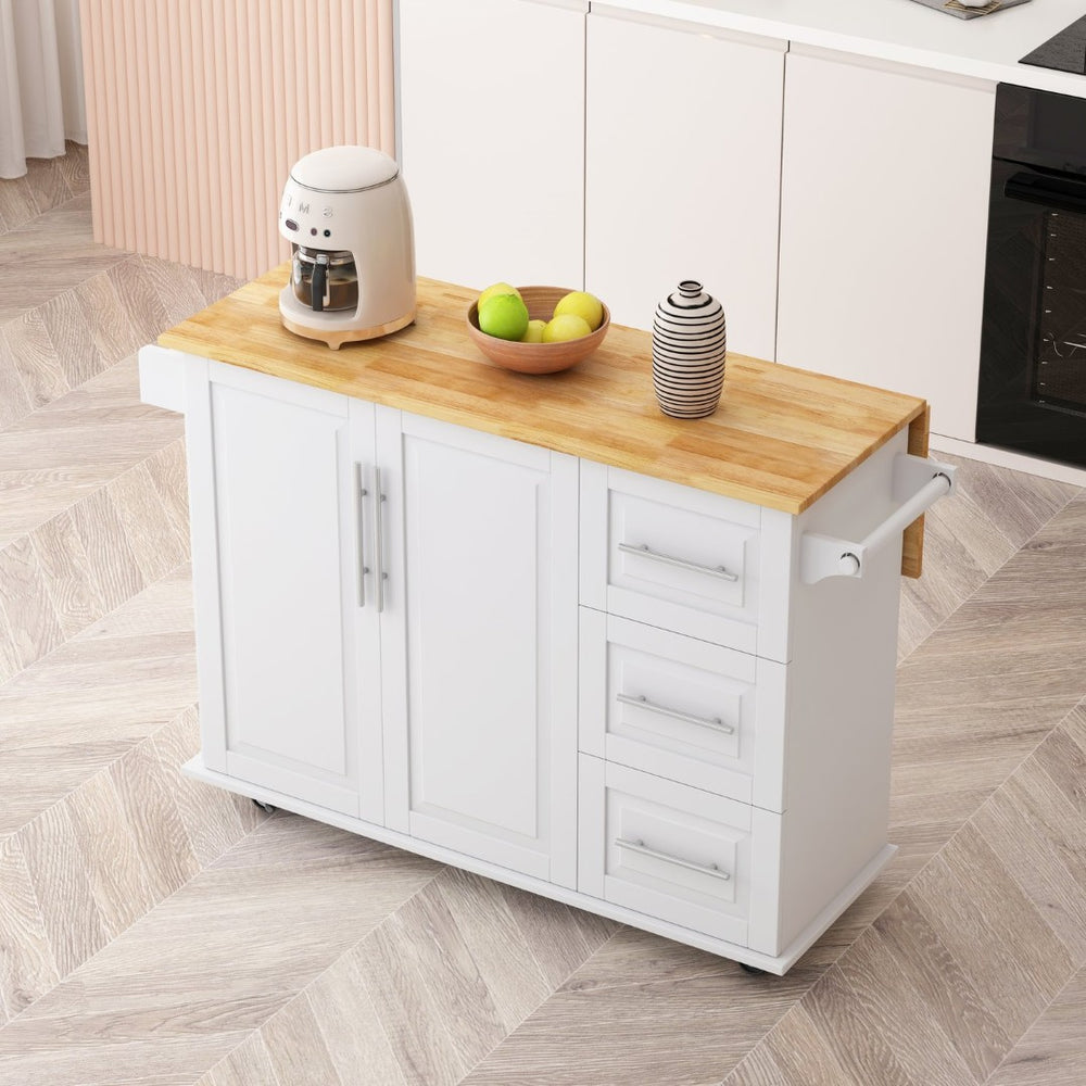 English Elm Kitchen Rolling Island Cart with Solid Wood Top Three Drawers and Cabinet Storage W75763043