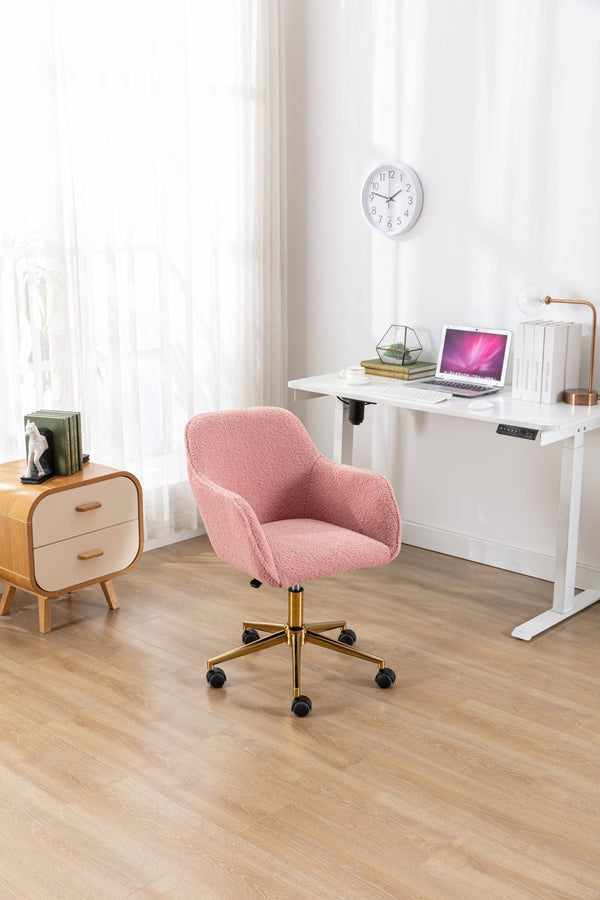 English Elm Modern Teddy Plush Swivel Chair Adjustable Height Gold Base for Home Office W52762366