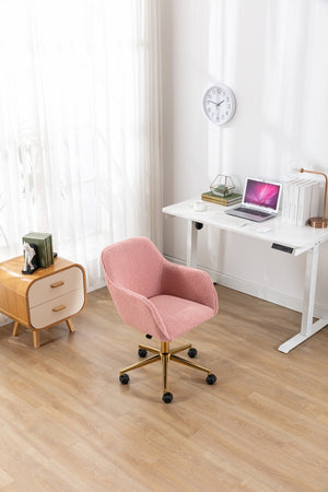 English Elm Modern Teddy Plush Swivel Chair Adjustable Height Gold Base for Home Office W52762366