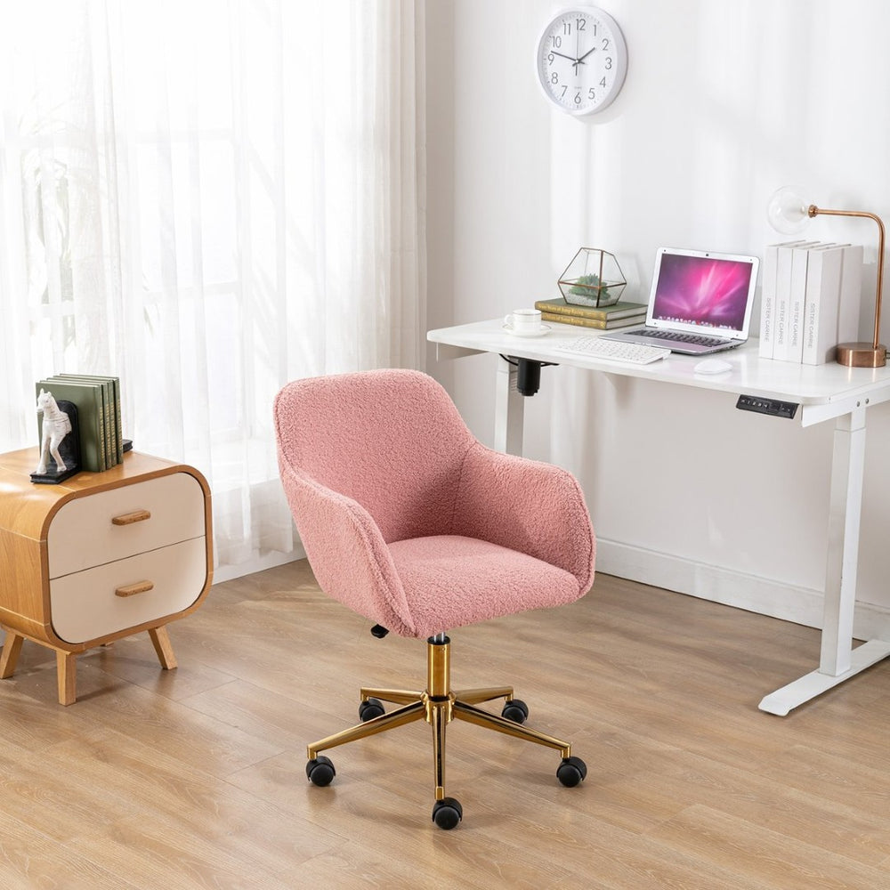 English Elm Modern Teddy Plush Swivel Chair Adjustable Height Gold Base for Home Office W52762366