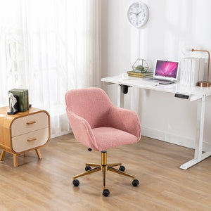 English Elm Modern Teddy Plush Swivel Chair Adjustable Height Gold Base for Home Office W52762366