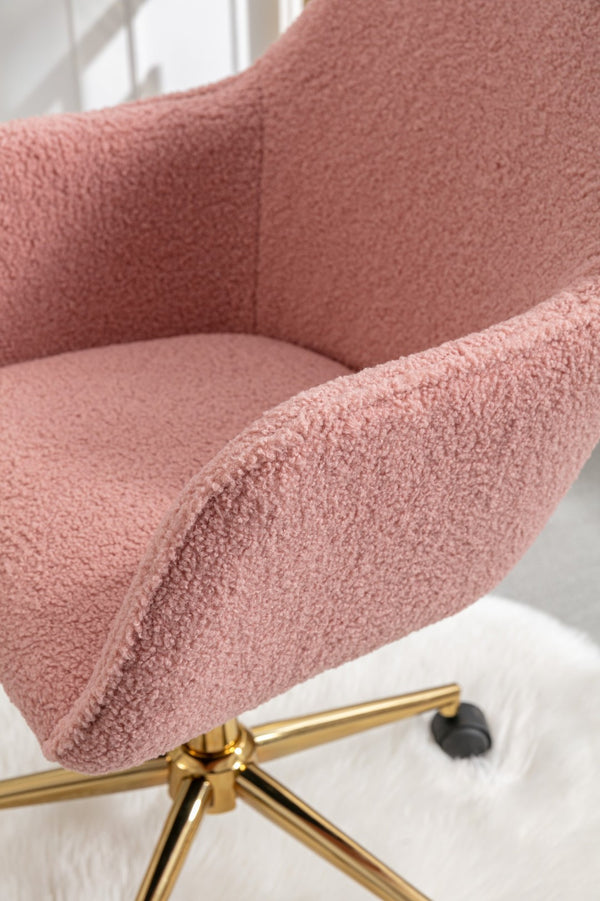 English Elm Modern Teddy Plush Swivel Chair Adjustable Height Gold Base for Home Office W52762366