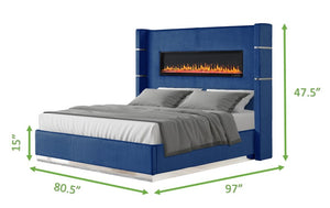 English Elm Modern Lizelle King 5PC Bedroom Set with Velvet Upholstery, Built-In Fireplace Display, USB/Bluetooth Speakers and Ample Storage B009S01245