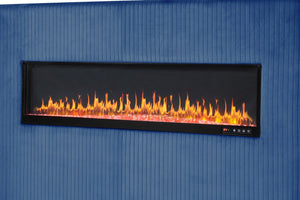 English Elm Upholstery Lizelle King Bed with Fireplace Display, Bluetooth Speakers, USB Ports, Velvet Tall Headboard B00977490