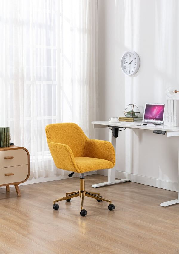 English Elm Modern Teddy Plush Swivel Chair Adjustable Height Gold Base for Home Office W52762365