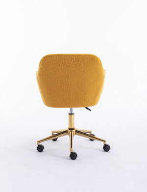 English Elm Modern Teddy Plush Swivel Chair Adjustable Height Gold Base for Home Office W52762365