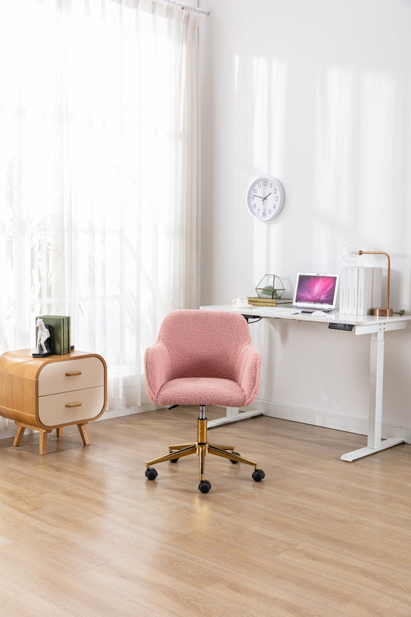 English Elm Modern Teddy Plush Swivel Chair Adjustable Height Gold Base for Home Office W52762366