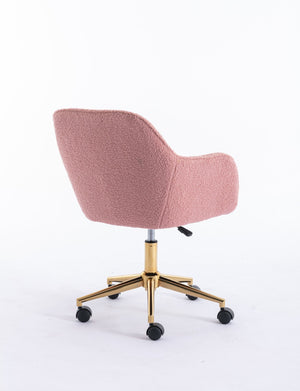 English Elm Modern Teddy Plush Swivel Chair Adjustable Height Gold Base for Home Office W52762366